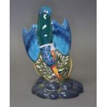 A Moorcroft pottery 'Fish for Tea' kingfisher, impressed and painted marks, height 17cm. Condition -