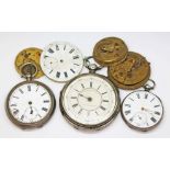 Three silver cased pocket watches and various movements - spares or repairs.