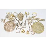 A mixed lot comprising a pierced Art Nouveau style pendant marked 'Silver 925', a pair of hallmarked