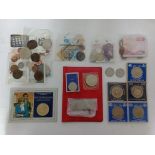 A box of coins to include commemorative crowns and 50ps etc.