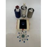 Six Swarovski crystal ornaments to include fox, vase of flowers, blue heart, etc. - 5 with boxes.