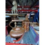 Various items to include a salt box, soapstone horse, boxed fish servers, a copper kettle, a brass
