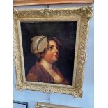 19th century school, oil on canvas, portrait of a woman, unsigned, later gilt frame.