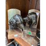 Pair of alabaster and spelter dog head book ends