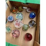 12 glass paperweights including Caithness and Latticino