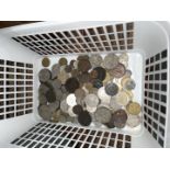 A box of English and foreign coins