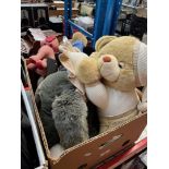 A box of soft toys.