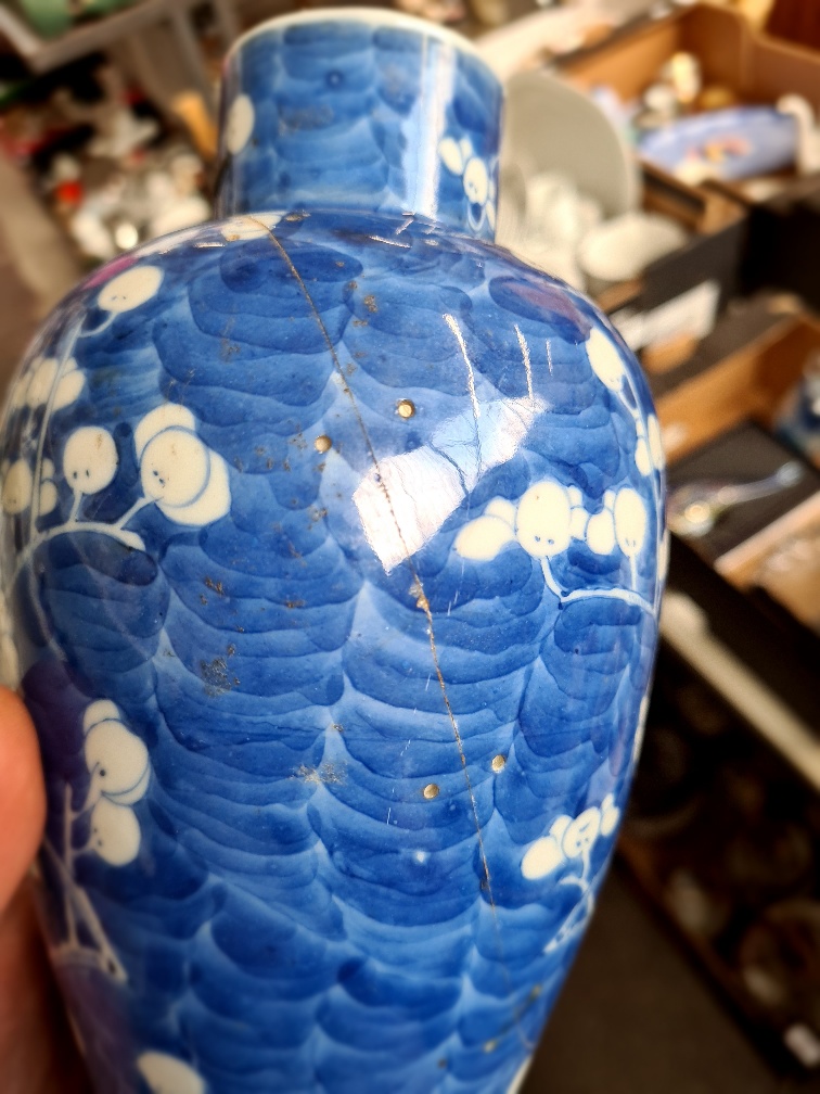 Assorted mainly Chinese porcelain comprising two blue and white prunus vases bearing Kangxi marks, a - Image 10 of 17