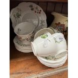 Minton tea wares - 6 trios and cake plate in 'Meadow' design (19 pieces)