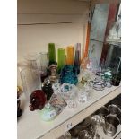 Selection of coloured and other glass ornaments inc. a Whitefriars blue vase ht. 13cm