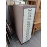 A 15 drawer Bisley metal filing cabinet.
