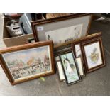 A collection of prints and pictures including small signed Bernard McMullan print The Fairground