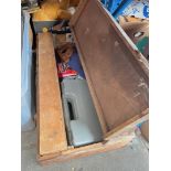 A joiner's tool box containing a 51 piece toolset including heavy-duty hammer, spanners, pincers,