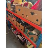 12 boxes of misc items including bodycare products (inc Bayliss and Harding), soft toys, hats,