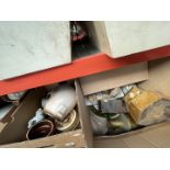 Two boxes of misc pottery, vases, ornaments, brassware, etc.