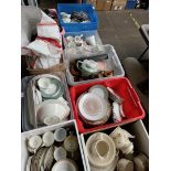 9 boxes of ceramics, ornaments, etc to include Waterford crystal letter opener, Wedgwood, stoneware,