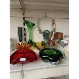 Art glass - 8 items including rectangular grey sommerso vase and large green flower tube