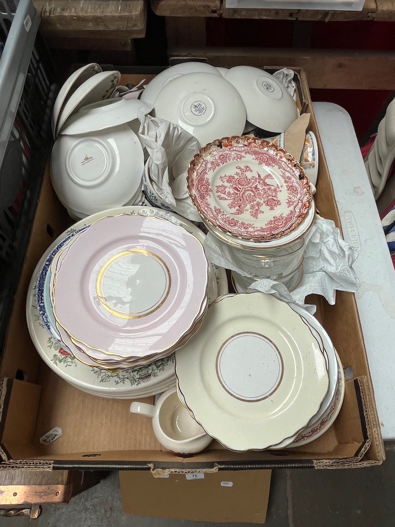 A box of assorted china.