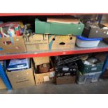 12 boxes of miscellaneous including kitchenalia, Tena pads, an Oreck cylinder vacuum cleaner, a G