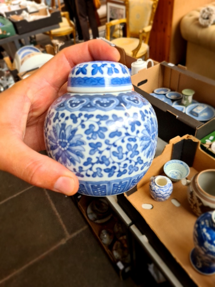 Assorted mainly Chinese porcelain comprising two blue and white prunus vases bearing Kangxi marks, a - Image 2 of 17