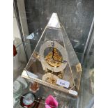 Seiko skeleton clock in perspex triangle