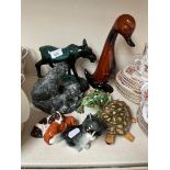 Animal figures etc. including moose by Blue Mountain pottery, Royal Doulton dogs, Goebel cat etc.
