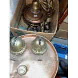 2 copper paraffin lamps and brass light fittings (no glass)