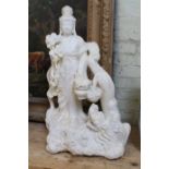 A large carved marble figure, depicting a Chinese female figure with dragon and cloud base, 20th