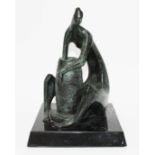 Edouardo Montiel (20th Century), "Alfarera", bronze on black marble base, height 36cm, with