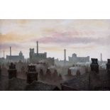 Steven Scholes (b1952), "Mills North Manchester 1962", oil on canvas, 29cm x 19cm, signed lower