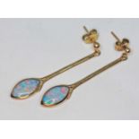 A pair of 9ct gold opal drop earrings, sponsor's initials 'CWS', Sheffield 2004/2005, length 43mm,