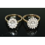 Two hallmarked 14ct gold CZ cluster rings, gross wt. 7g, size R.