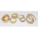 Four pairs of earrings comprising one pair marked '10K', two marked '375' and another hallmarked 9ct