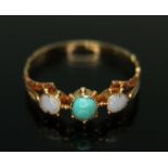 An antique precious opal and turquoise ring, unmarked, gross wt. 1g, size K.