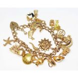 A 9ct gold charm bracelet, featuring ten hallmarked 9ct gold charms, five marked '375' or '9K',