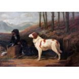 Follower of George Armfield, dogs with game, oil on canvas, 86cm x 60cm, indistinctly signed '...