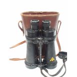 A pair of British WWII Barr & Stroud naval binoculars, with leather case.