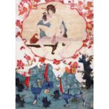 A Japanese late 19th century oban yoko-e shunga erotic print, 23cm x 32cm.