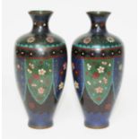 A pair of Japanese cloisonne vases, Meiji period, height 18.5cm Condition - good, general wear
