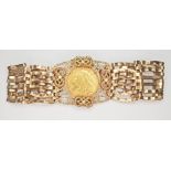 A Victorian 1896 half sovereign mounted to diamond set gate bracelet with hallmarked 9ct gold