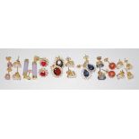 Ten pairs of earrings either hallmarked 14ct gold or marked '14K', various stones, together with a