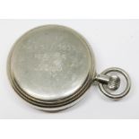 A Royal Navy recommissioned Hydrographic Service pocket watch, white enamel dial, Arabic numerals,