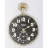 A WWI Doxa RFC 30 hour non luminous pocket watch, black dial, Arabic numerals, seconds subsidiary,