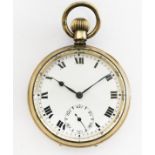A Record gold plated open faced pocket watch, case diameter 50mm. Condition - appears in working
