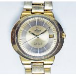 A gold plated Omega Dynamic wristwatch, circa 1970, signed two tone dial with outer black minute