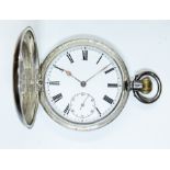 An Omega full hunter pocket watch, white enamel dial with Roman numerals, spade hands and seconds