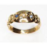 A late Victorian diamond and sapphire ring, sponsor's mark 'J.R', Chester 1898, gross wt. 2.3g, size