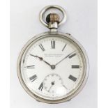 A silver Longines lever pocket watch, case diameter 47mm.