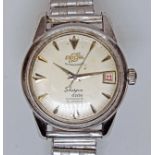An Enicar Ultrasonic Sherpa Date stainless steel watch, circa 1960, cal. 1035, diameter 35mm, signed