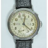 A Movado triple date calendar watch, circa 1950s, stainless steel case, diameter 32mm, case back